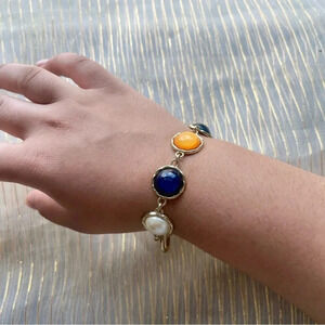 Multicolor bracelet orange, blue and white with gold